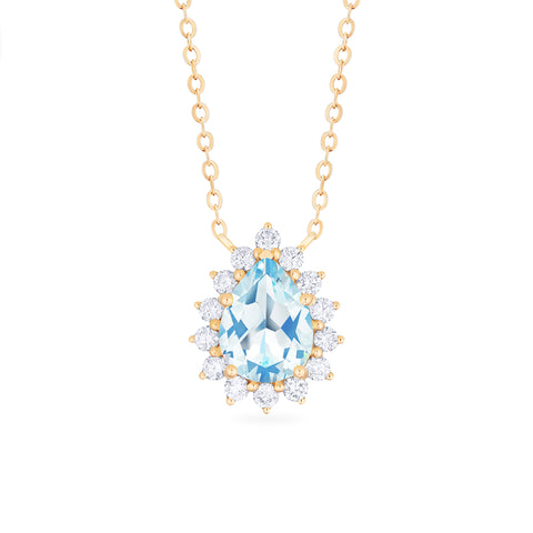 [Camellia] Vintage Bloom Pear Cut Necklace in Aquamarine Necklace michelliafinejewelry   