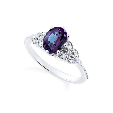 [Olivia] Classic Floral Oval Engagement Ring in Lab Alexandrite Women's Ring michelliafinejewelry