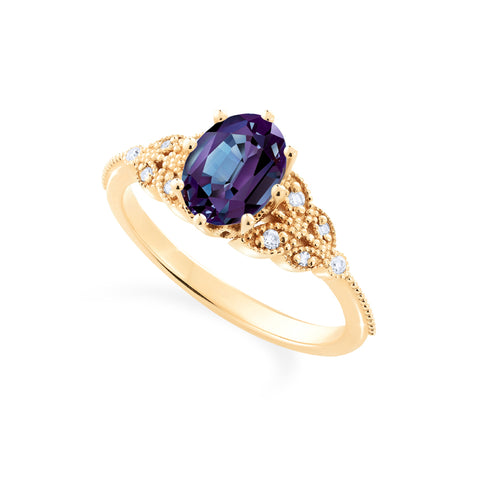 [Olivia] Classic Floral Oval Engagement Ring in Lab Alexandrite Women's Ring michelliafinejewelry