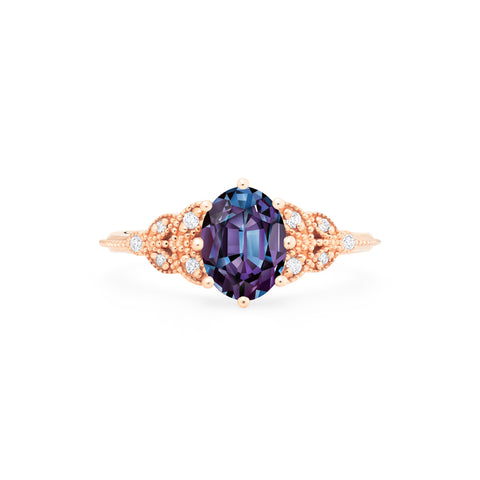 [Olivia] Classic Floral Oval Engagement Ring in Lab Alexandrite Women's Ring michelliafinejewelry