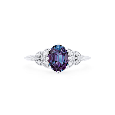 [Olivia] Classic Floral Oval Engagement Ring in Lab Alexandrite Women's Ring michelliafinejewelry