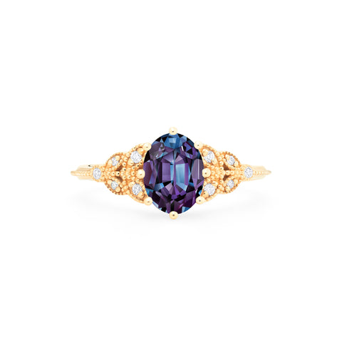 [Olivia] Classic Floral Oval Engagement Ring in Lab Alexandrite Women's Ring michelliafinejewelry