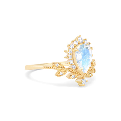 [Isadora] Vintage Woodland Queen Pear Engagement Ring in Moonstone Women's Ring michelliafinejewelry   