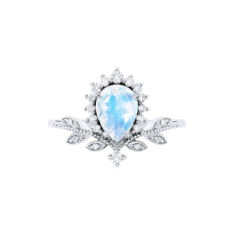 [Isadora] Vintage Woodland Queen Pear Engagement Ring in Moonstone Women's Ring michelliafinejewelry   