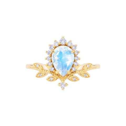 [Isadora] Vintage Woodland Queen Pear Engagement Ring in Moonstone Women's Ring michelliafinejewelry   