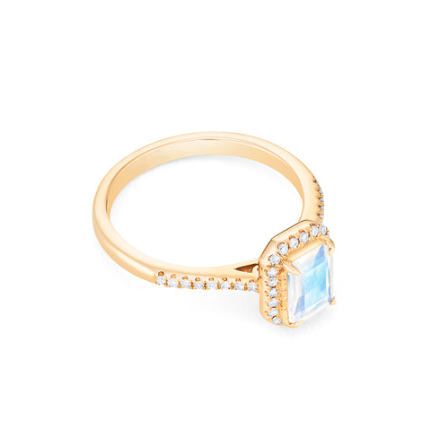 [Kimberly] Emerald Cut Halo Diamond Ring in Moonstone Women's Ring michelliafinejewelry   