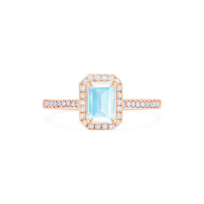 [Kimberly] Emerald Cut Halo Diamond Ring in Moonstone Women's Ring michelliafinejewelry   