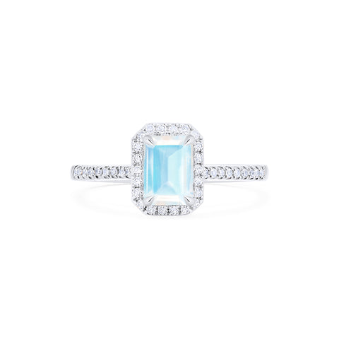 [Kimberly] Emerald Cut Halo Diamond Ring in Moonstone Women's Ring michelliafinejewelry   