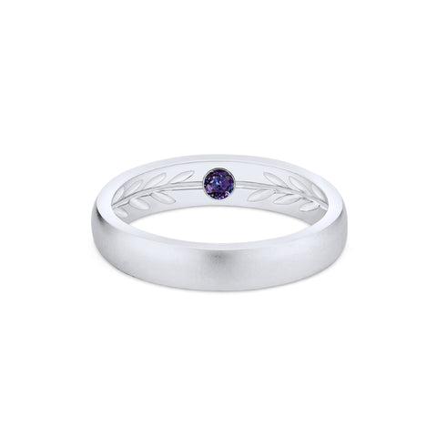 [Silvanus] Unisex Hidden Gemstone Laurel Leaf Wedding Band in Alexandrite Men's Band Michellia Fine Jewelry   