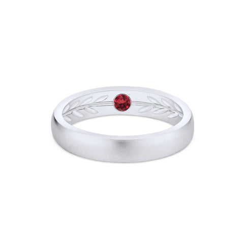 [Silvanus] Unisex Hidden Gemstone Laurel Leaf Wedding Band in Ruby Men's Band Michellia Fine Jewelry   