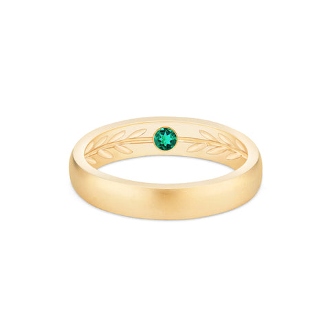 [Silvanus] Unisex Hidden Gemstone Laurel Leaf Wedding Band in Emerald Men's Band Michellia Fine Jewelry   