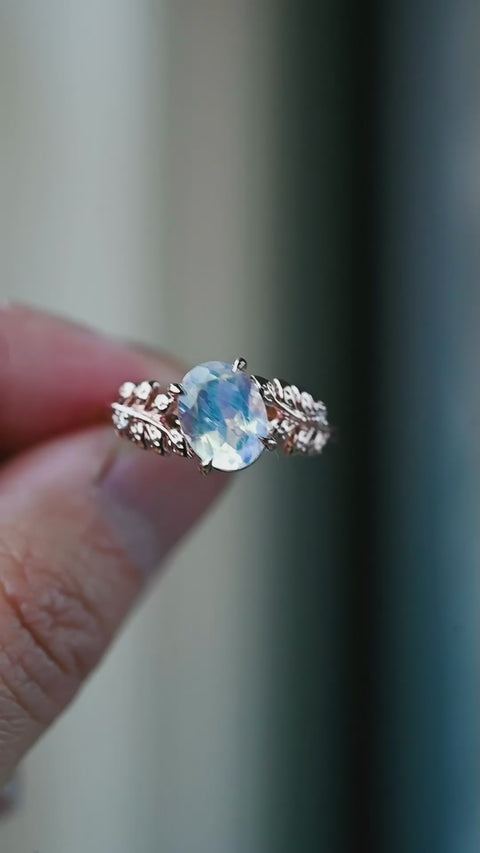 [Wisteria] Blue Moon Wisteria - Floral Oval Moonstone Engagement Ring, 14K Rose Gold, One of A Kind & Ready-to-Ship Women's Ring michelliafinejewelry