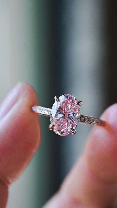 [Elaine] IGI Certified 2.0ct Fancy Pink Diamond Oval Solitaire Engagement Ring, One-of-A-Kind Women's Ring michelliafinejewelry