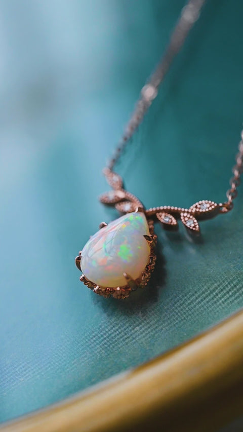 [Calantha] Bloom of Light Woodland Floral Teardrop Australian Opal Necklace - One of A Kind & Ready-to-Ship Necklace michelliafinejewelry