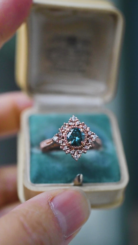 [Henrietta] IGI Certified Teal Blue Diamond Belle Époque Vintage Engagement Ring, One of A Kind & Ready-to-Ship Women's Ring michelliafinejewelry