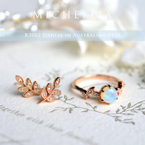 [Dahlia] Petite Floral Engagement Ring in Opal Women's Ring michelliafinejewelry   