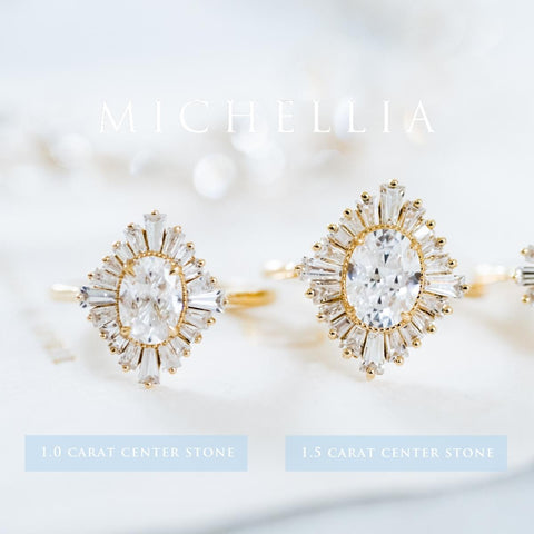 [Athena] Vintage Deco Oval Ballerina Engagement Ring in Diamond / Moissanite Women's Ring michelliafinejewelry   