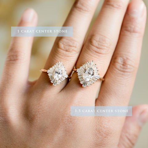 [Athena] Vintage Deco Oval Ballerina Engagement Ring in Diamond / Moissanite Women's Ring michelliafinejewelry   