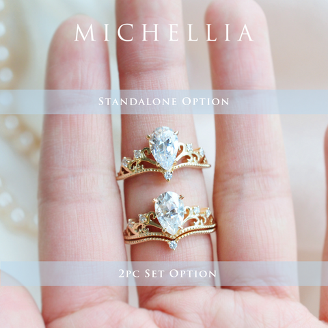 [Veronica] Vintage Crown Pear Cut Ring in Lab Blue Sapphire Women's Ring michelliafinejewelry   