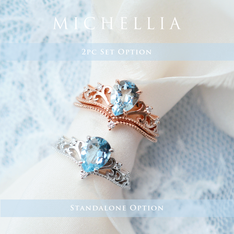 [Veronica] Vintage Crown Pear Cut Ring in Lab Blue Sapphire Women's Ring michelliafinejewelry   