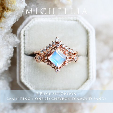 [Elsa] Vintage Square Princess Cut Engagement Ring in Aquamarine Women's Ring michelliafinejewelry   