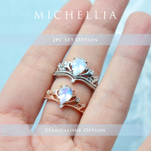 [Veronica] Vintage Crown Pear Enagement Ring in Moonstone Women's Ring michelliafinejewelry   