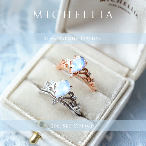 [Veronica] Vintage Crown Pear Enagement Ring in Moonstone Women's Ring michelliafinejewelry   