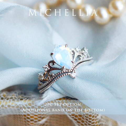 [Veronica] Vintage Crown Pear Enagement Ring in Moonstone Women's Ring michelliafinejewelry   