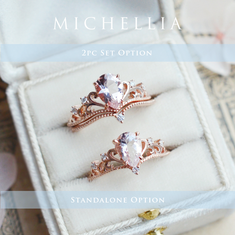 [Veronica] Vintage Crown Pear Engagement Ring in Morganite Women's Ring michelliafinejewelry   