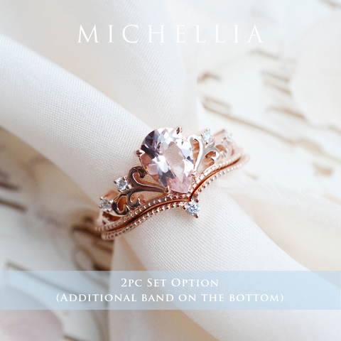 [Veronica] Vintage Crown Pear Engagement Ring in Morganite Women's Ring michelliafinejewelry   