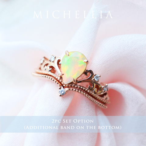 [Veronica] Vintage Crown Pear Engagement Ring in Opal Women's Ring michelliafinejewelry   