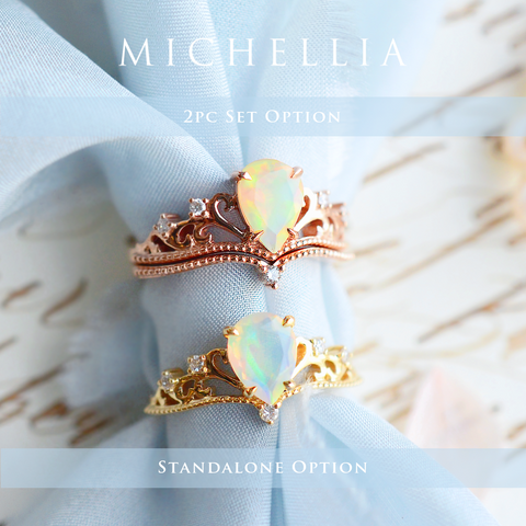Veronica Vintage Crown Pear Cut Ring in Opal Michellia Fine Jewelry