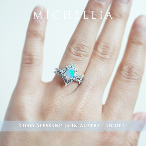 [Alessandra] Art Deco Oval Engagement Ring in Opal Women's Ring michelliafinejewelry   