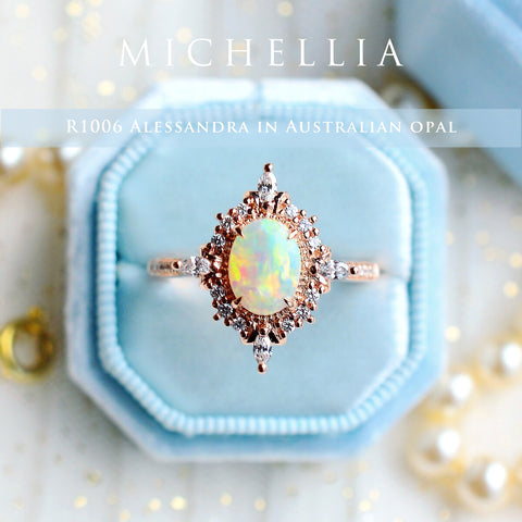 [Alessandra] Art Deco Oval Engagement Ring in Opal Women's Ring michelliafinejewelry   