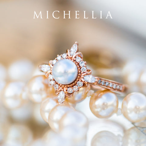 [Astrid] Art Deco Petite Ring in Akoya Pearl Women's Ring michelliafinejewelry   