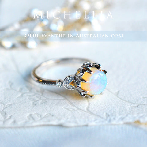 [Evanthe] Vintage Floral Engagement Ring in Opal Women's Ring michelliafinejewelry   