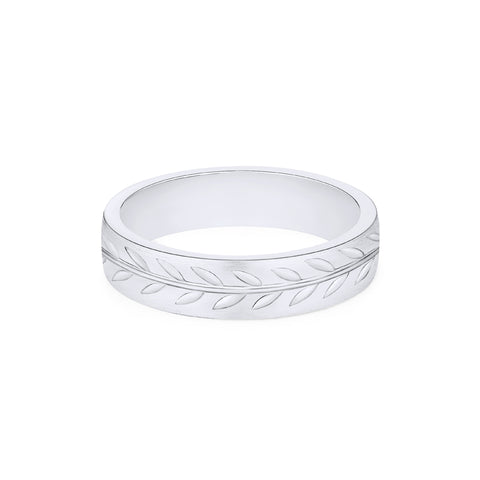 [Oliver] Men's Engraved Laurel Leaf Band Men's Band Michellia Fine Jewelry   