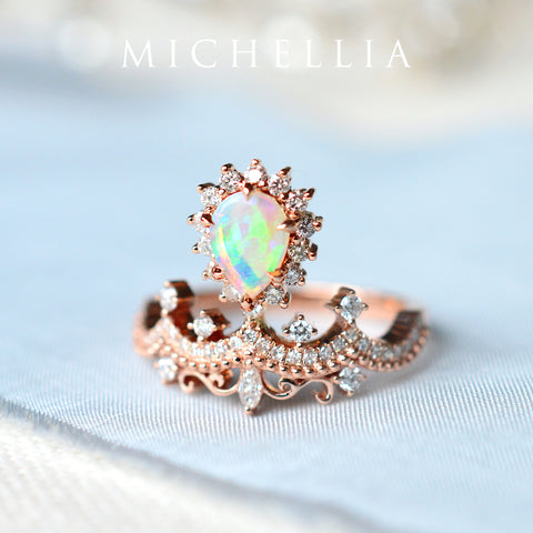 [Angelique] Venetian Crown Chandelier Ring in Australian Opal Women's Ring michelliafinejewelry
