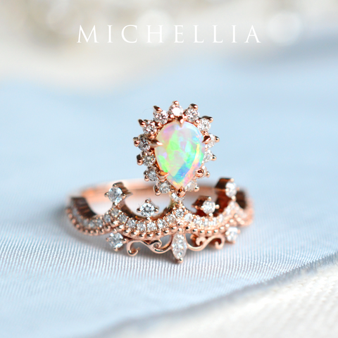 [Angelique] Venetian Crown Chandelier Ring in Australian Opal Women's Ring michelliafinejewelry