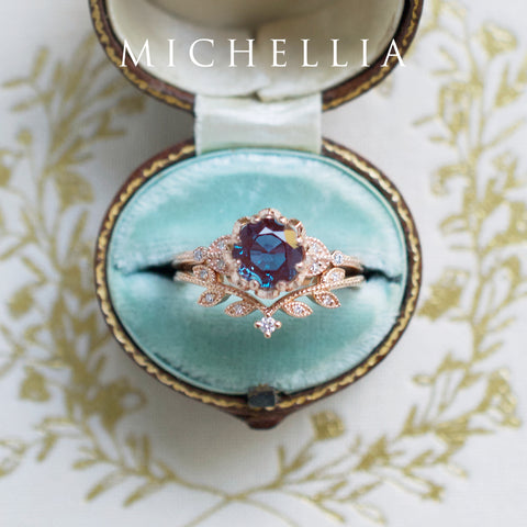 [Evanthe] Vintage Floral Engagement Ring in Lab Alexandrite Women's Ring michelliafinejewelry   