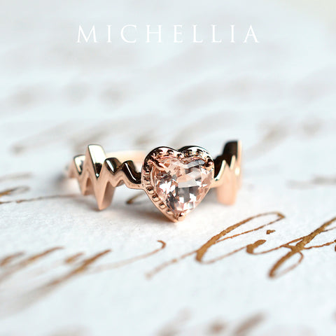 [Scarlett] Electrocardiogram Heartbeat Ring in Morganite Women's Ring michelliafinejewelry