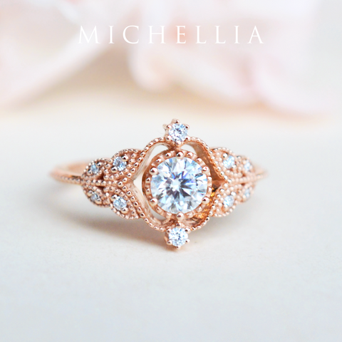 [Adeline] Vintage Rose Engagement Ring in Diamond / Moissanite Women's Ring michelliafinejewelry   