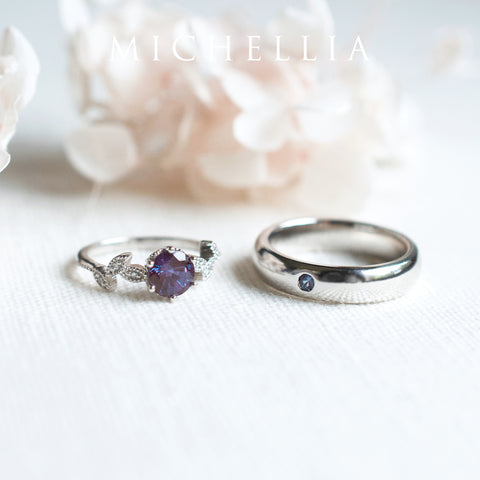 [Dahlia] Petite Floral Engagement Ring in Lab Alexandrite Women's Ring michelliafinejewelry   