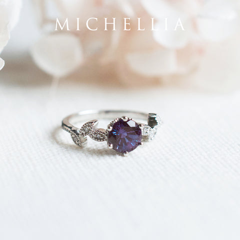 [Dahlia] Petite Floral Engagement Ring in Lab Alexandrite Women's Ring michelliafinejewelry   