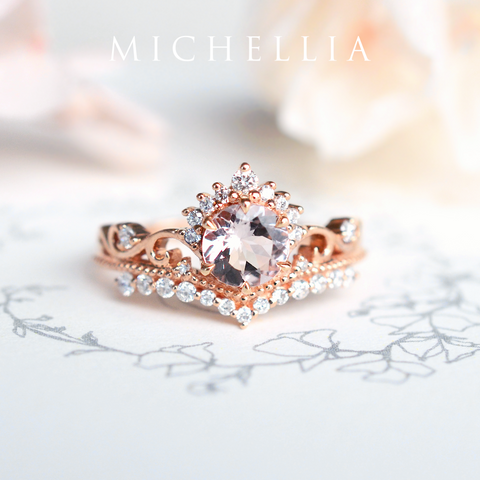 [Theia] Heirloom Crown Ring in Morganite Women's Ring michelliafinejewelry   