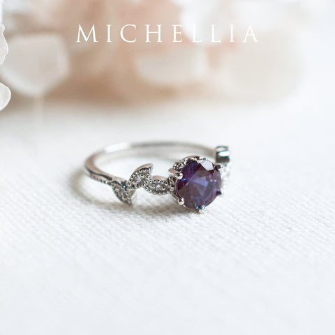 [Dahlia] Petite Floral Engagement Ring in Lab Alexandrite Women's Ring michelliafinejewelry   