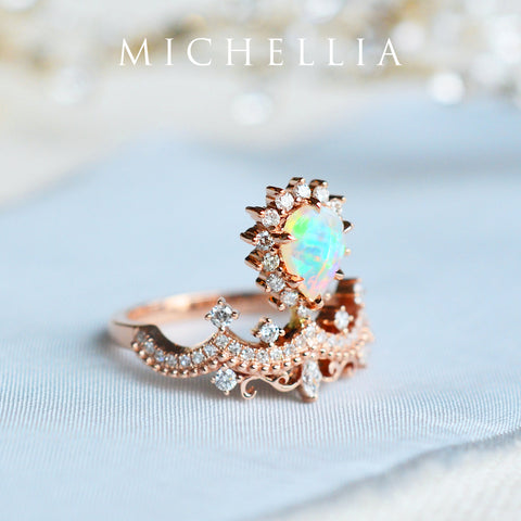 [Angelique] Venetian Crown Chandelier Ring in Australian Opal Women's Ring michelliafinejewelry