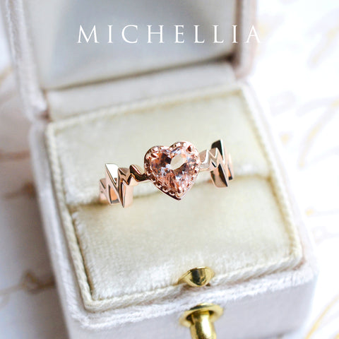 [Scarlett] Electrocardiogram Heartbeat Ring in Morganite Women's Ring michelliafinejewelry