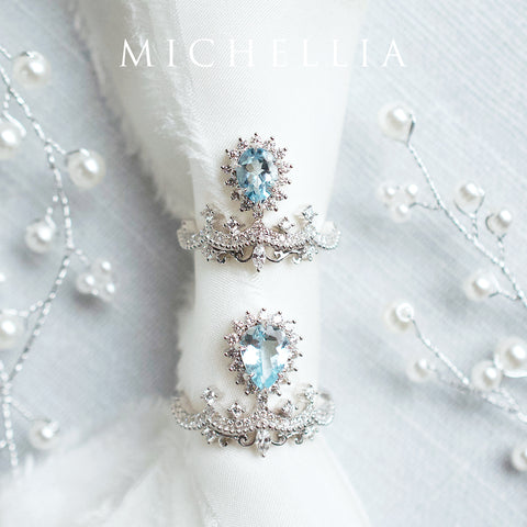 [Angelique] Venetian Crown Engagement Ring in Aquamarine Women's Ring michelliafinejewelry