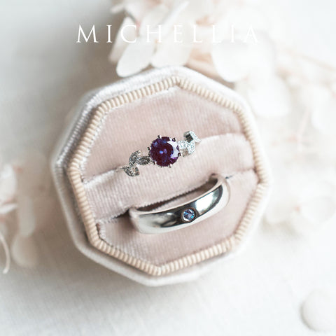 [Dahlia] Petite Floral Engagement Ring in Lab Alexandrite Women's Ring michelliafinejewelry   